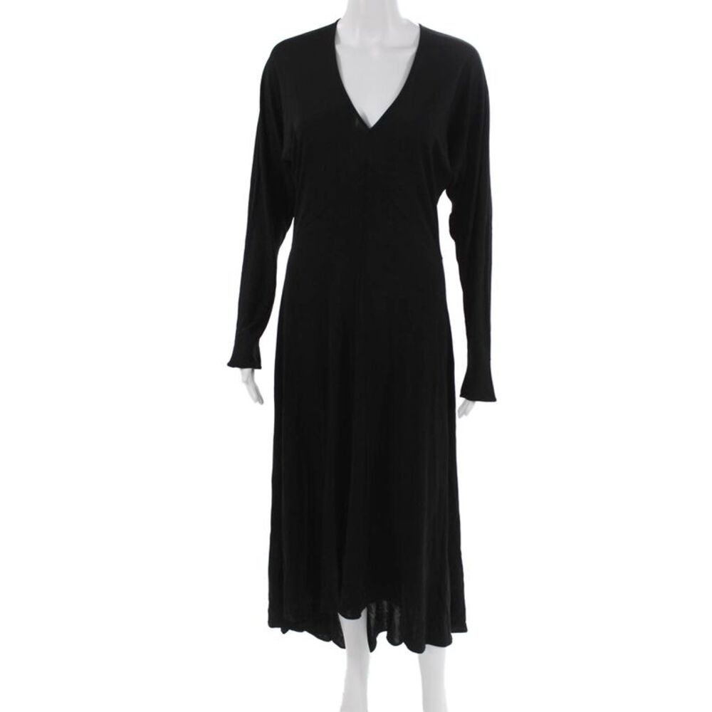 Trend Les Copains Womens Maxi Black V-Neck Long Sleeve Dress Size 42